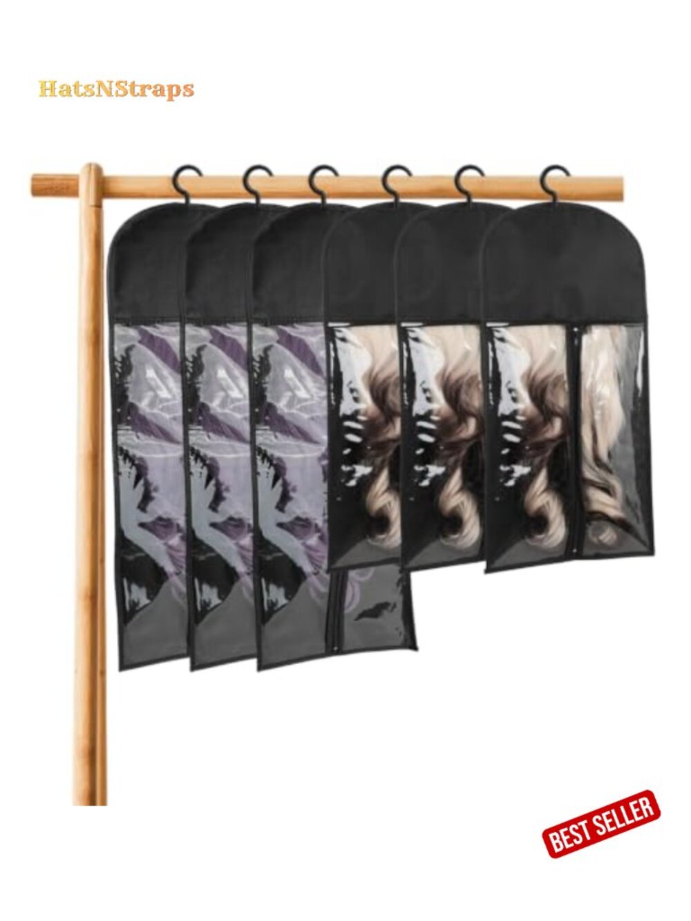 6 Pack Wig Storage Bags with Hangers Dustproof Waterproof Organizer for Hair